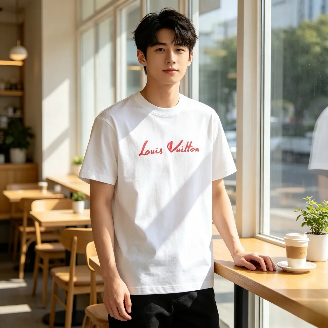 Louis Vuitton/Louis Vuitton multi-layer logo Pink letter short sleeves